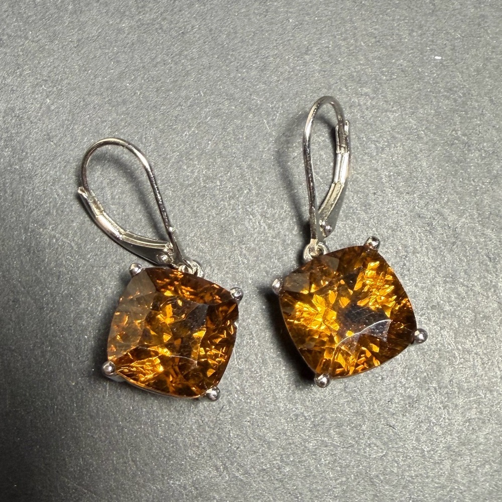 Cushion Cut Citrine Drop Earrings in Sterling Silver